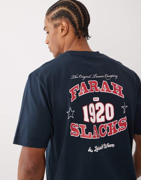 Farah – Caligo – T-Shirt in Marineblau mit Grafik-Logo und Rückenprint - view 1