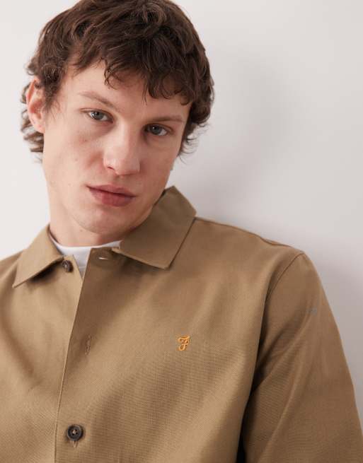 Farah Callier button down logo overshirt in beige, 5 of 5
