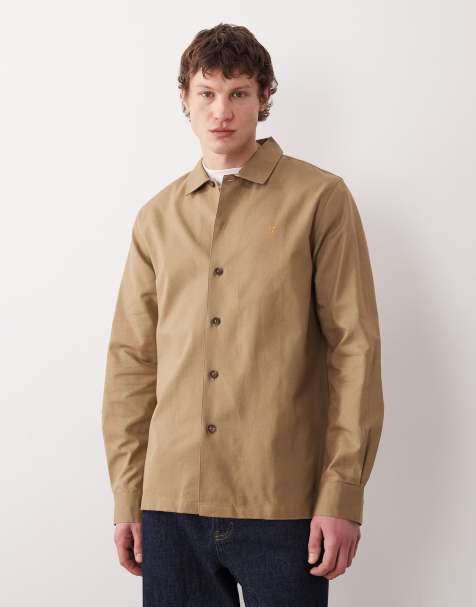 Farah Callier button through logo overshirt in beige - view 1