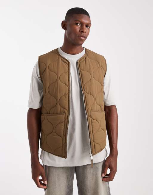Farah Cambell padded vest gilet in brown - BROWN