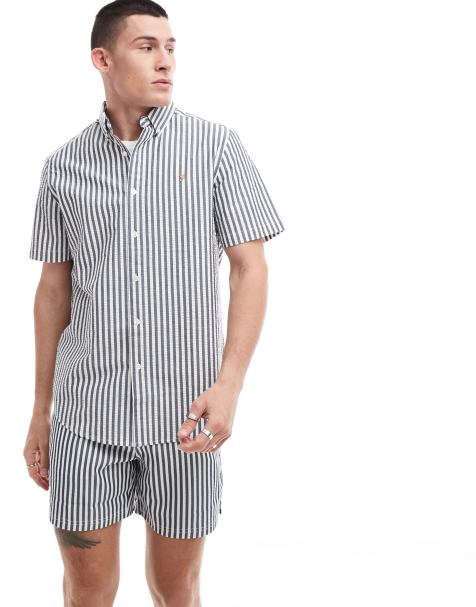 Farah - Camicia a maniche corte testurizzata bianca a righe - view 1