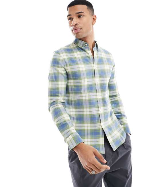 Farah - Camicia a maniche lunghe in cotone blu a quadri