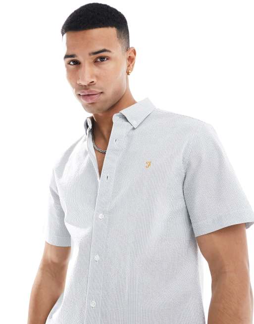 Farah Camicia in seersucker di cotone blu a righe ASOS