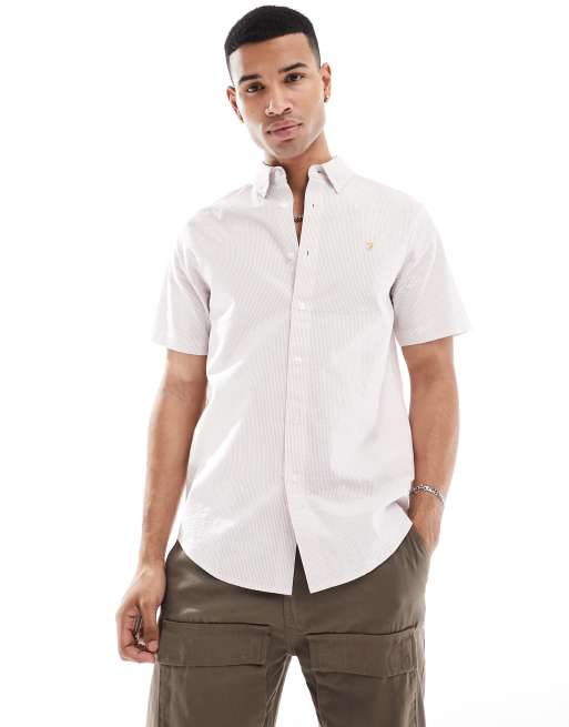 Farah - Camicia in seersucker di cotone rosa a righe