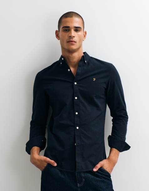 Farah - camisa de manga larga con logo en azul marino - view 1