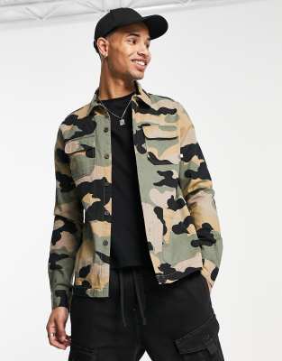 Farah camo overshirt in khaki - ASOS Price Checker