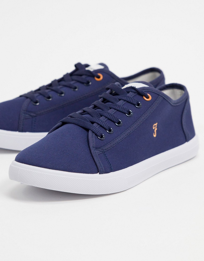 Farah canvas lace up canvas sneakers in navy