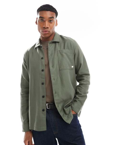 Farah – Carrigan – Strukturierte Hemdjacke in Khaki-Grün - view 1
