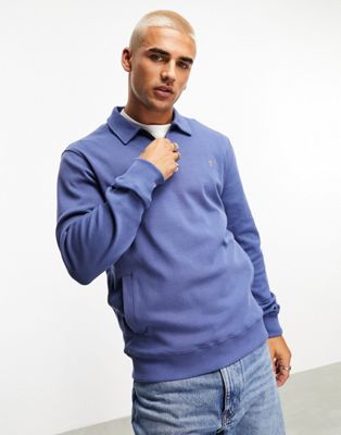Castell 1/4 zip collar sweatshirt in caribbean blue