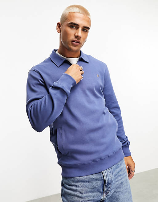 Farah Castell 1/4 zip collar sweatshirt in caribbean blue | ASOS