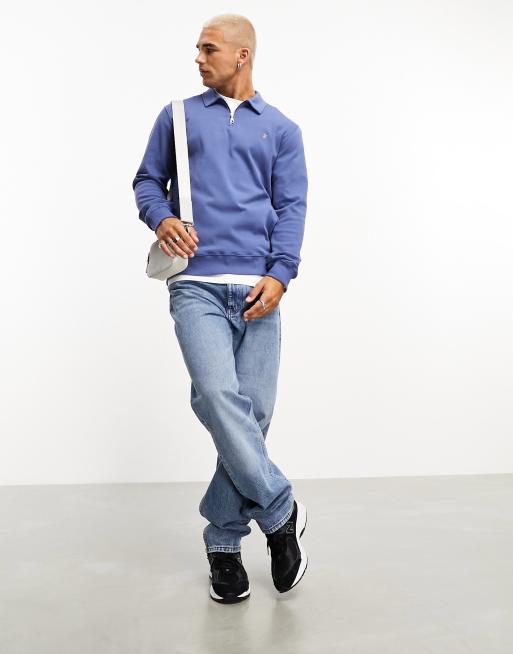 Farah Castell 1/4 zip collar sweatshirt in caribbean blue | ASOS