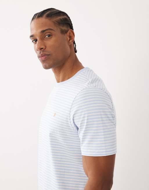 Farah Castle stripe logo t-shirt in light blue / white, 4 of 5