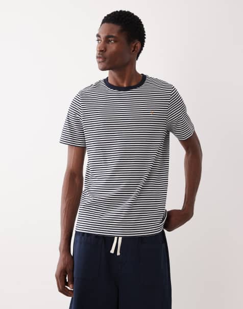 Farah - Castle - T-shirt a maniche corte blu navy e bianca a righe con logo - view 1