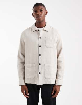 Farah Farah castlefield longsleeve shirt in cream-White