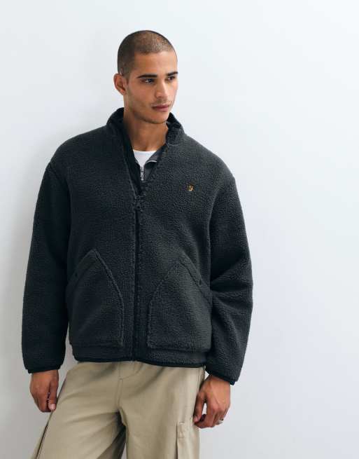 Farah Cernan zip through logo fleece in washed black, 3 of 5