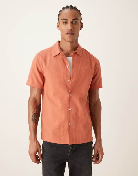Farah - Chemise manches courtes à logo - Orange corail - view 1