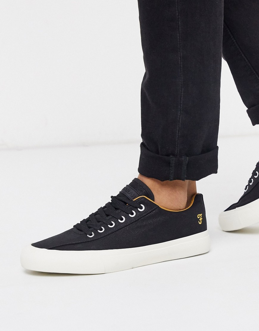 Farah chunky sole lace up canvas trainers in black