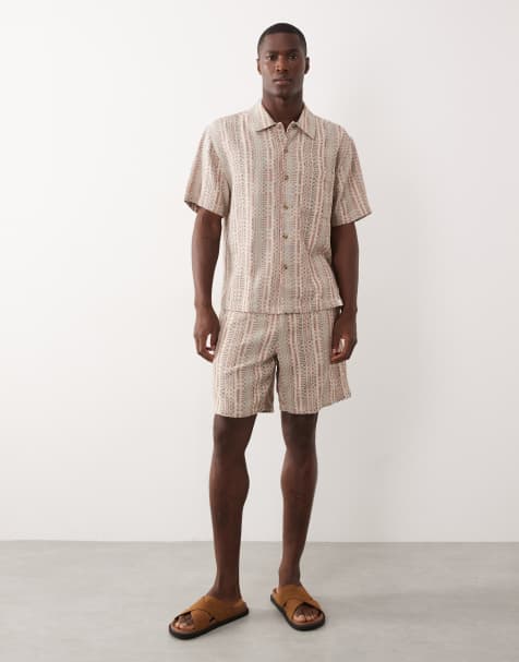 Farah - Clarence - Co-ord set van gestreept overhemd met logo en Swinton short in rood - view 1