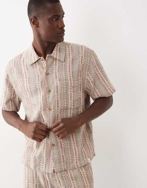 Farah Clarence short sleeve textured stripe logo shirt in red (part of a set) - view 1