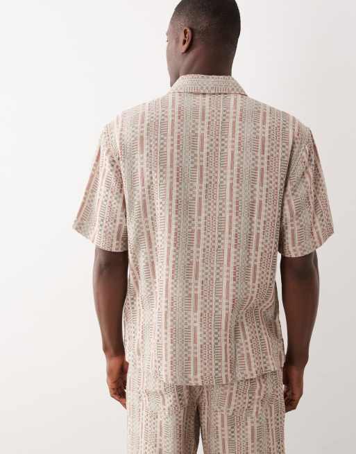 Farah Clarence short sleeve textured stripe logo shirt in red - part of a set, 5 of 5
