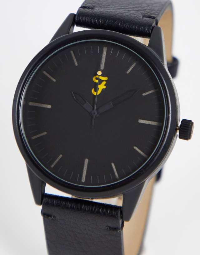 Farah classic black leather strap black case