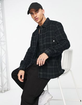 Claude long sleeve relaxed fit shirt in evergreen check