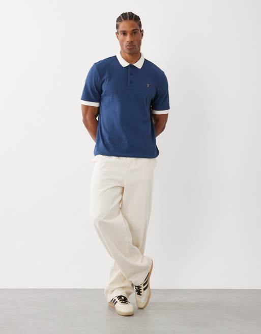 Farah - Clement - Polo en maille texturée à manches courtes et logo - Bleu, 2 de 5