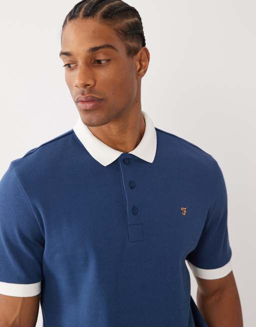 Farah - Clement - Polo en maille texturée à manches courtes et logo - Bleu, 5 de 5