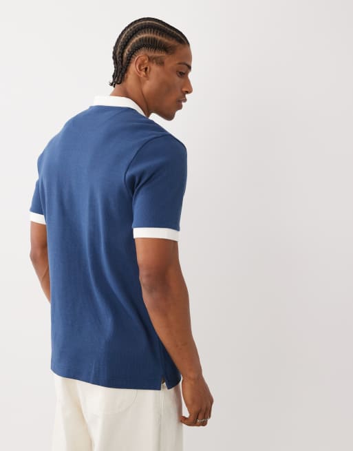 Farah Clement short sleeve textured knit logo polo in blue, 3 of 5