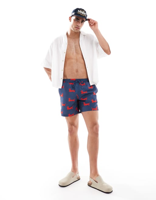 Farah Colbert archive dog print swim shorts in navy and red, 3 of 4