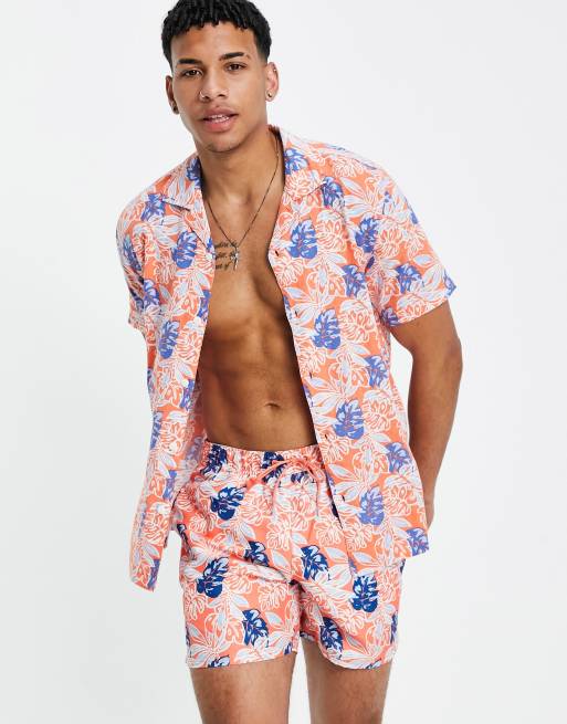 Farah – Oasis – Bedrucktes Set mit Hemd und Shorts in Koralle, 3 von 3