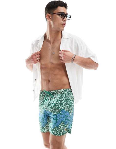 Farah colbert flower print swim shorts in green - view 1