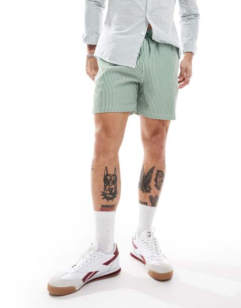 Farah – Colbert – Gestreifte Seersucker-Badeshorts in Grün und Weiß - view 1