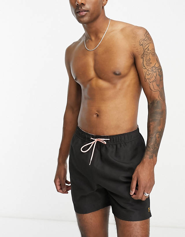 Farah - colbert plain swim shorts in black exclusive to asos