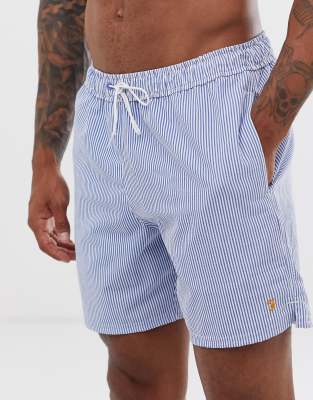 blue striped swim shorts