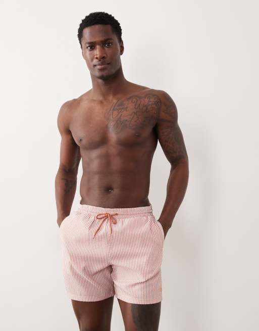 Farah - Colbert - Seersucker zwemshort met trekkoord en logo in koraalrood, 1 van 5