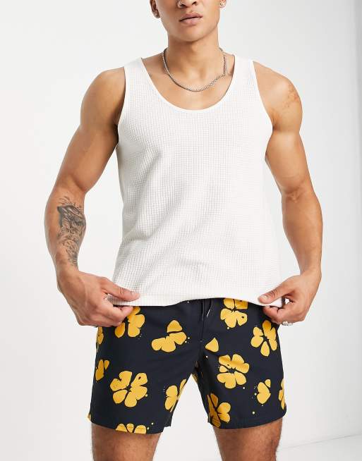 Farah - Colbert - Short de bain à fleurs - Bleu marine