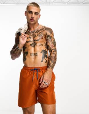 Farah colbert plain swim shorts in dark burnt orange - ASOS Price Checker