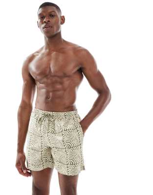 Farah Farah Colbert swim shorts in green and beige tile print - MGREEN