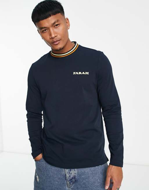 Farah – Colorado – Langärmliges Oberteil aus Baumwolle in Navy mit Kontraststreifen