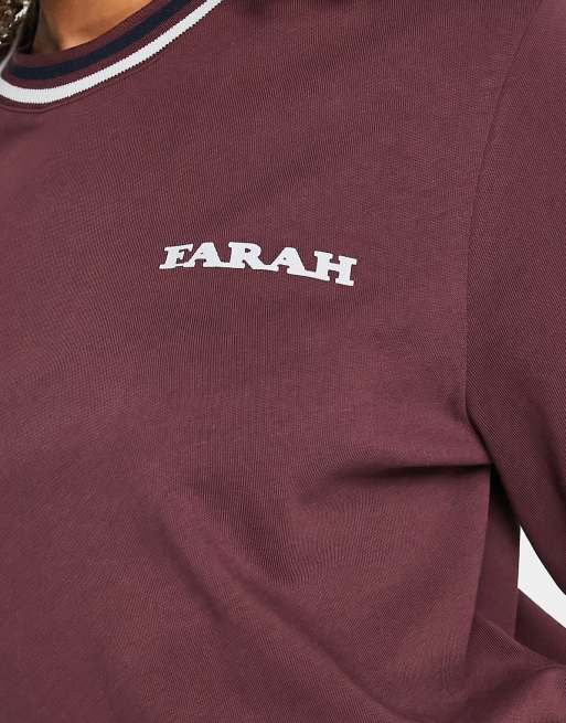 Farah – Colorado – Mörkröd långärmad topp av bomull i boyfriend-passform med kantrand, 3 av 4