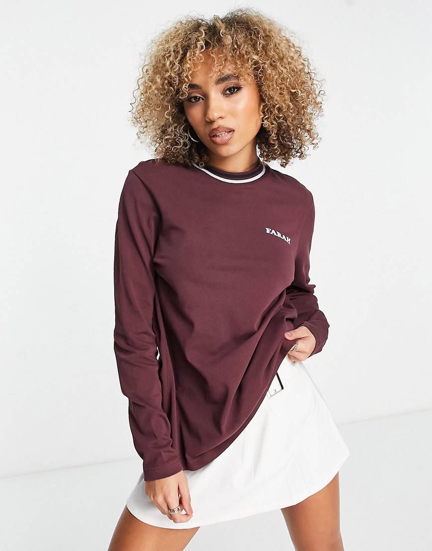 Colorado tipped cotton boyfriend fit long sleeve top in dark red