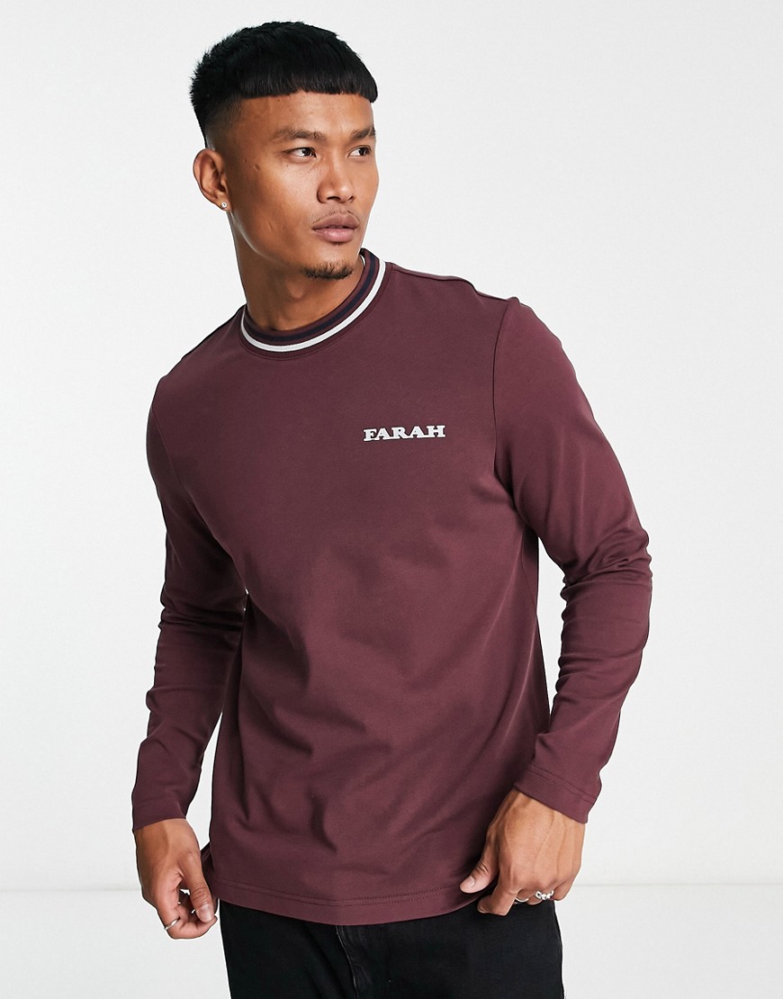 Colorado tipped cotton long sleeve top in dark red