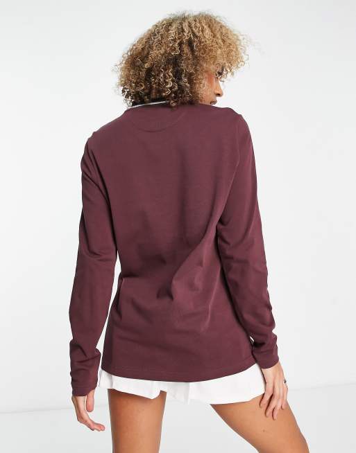 Farah - Colorado - Top boyfriend a maniche lunghe in cotone rosso scuro con profili a contrasto, 2 di 4