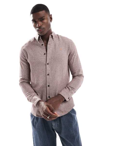 Farah Colver long sleeve shirt in burgundy marl - view 1
