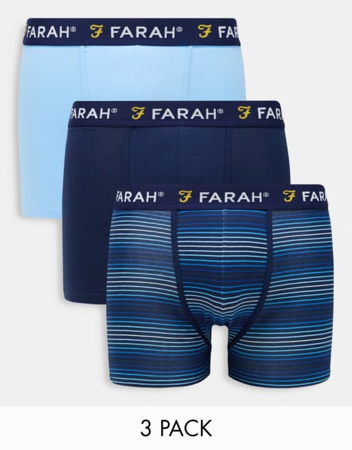 Farah - Confezione da 3 paia di boxer blu e blu navy a righe