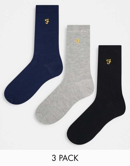 Farah - Confezione da 3 paia di calzini eleganti neri, blu navy e grigi