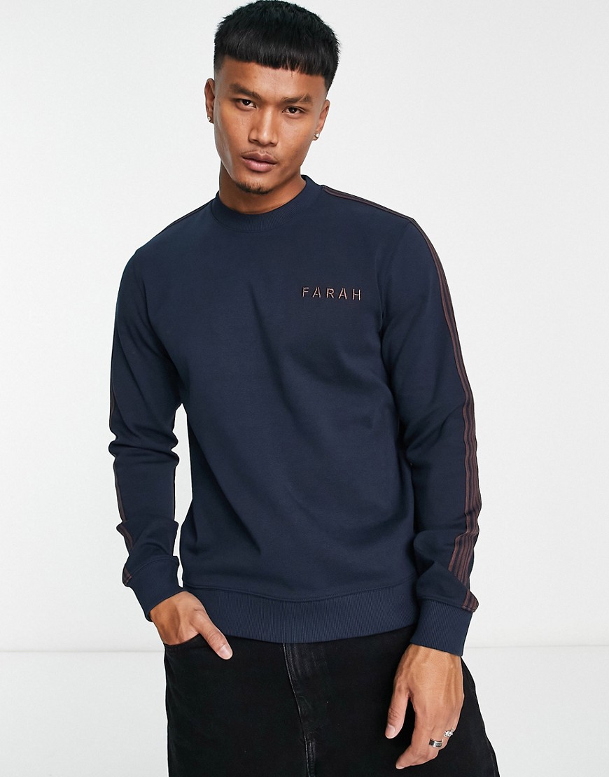 Farah Cortina cotton mix sweatshirt in true navy with stripe detail
