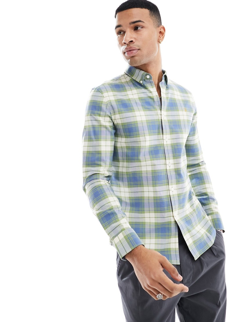 Farah cotton long sleeve check shirt in blue