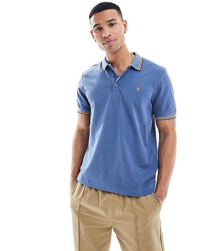 Farah - cotton tipped polo top in blue
